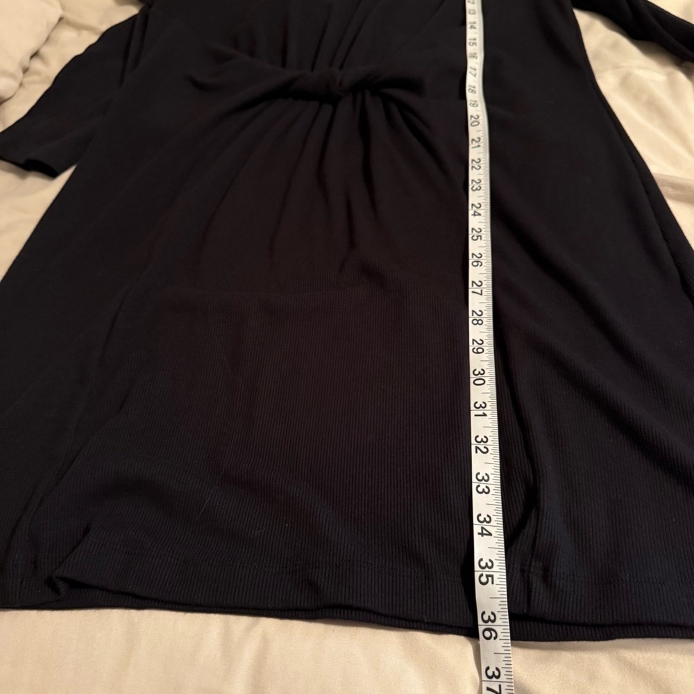 Aerie Women Sz XL Black Ribbed Casual Long Sleeve Twist Front T-Shirt Mini Dress - Picture 9 of 9
